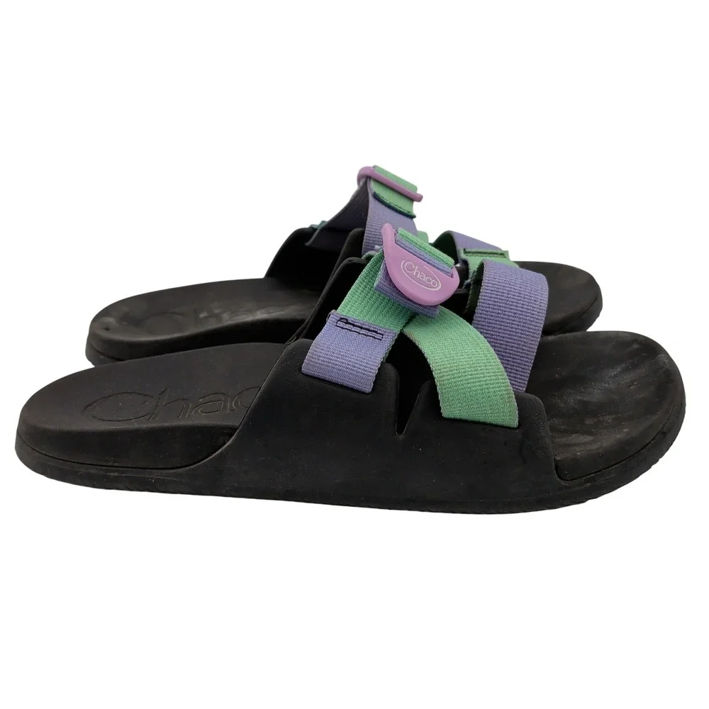 Chaco Chillos Slide Sandals Women 9 Black Green Purple Colorblock Straps J106604